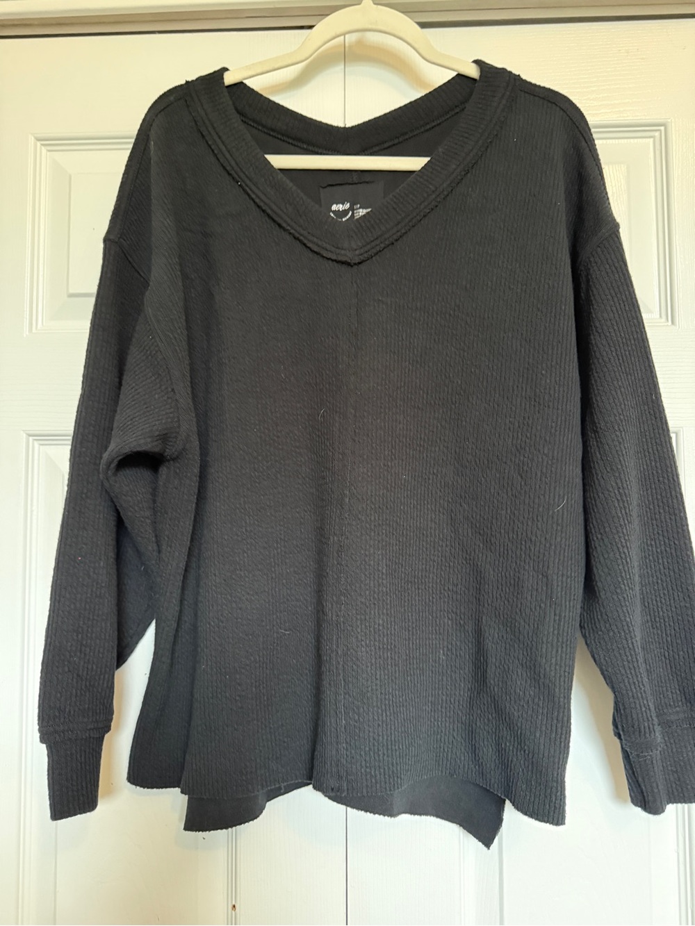 aerie Black V-Neck Thermal Sweater